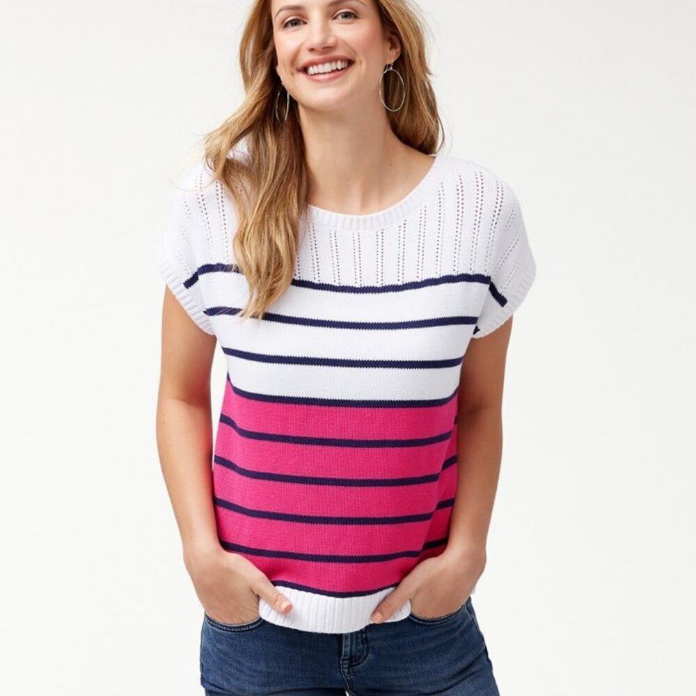 Tommy Bahama Pickford Popover Sweater Pullover Striped Colorblock Small